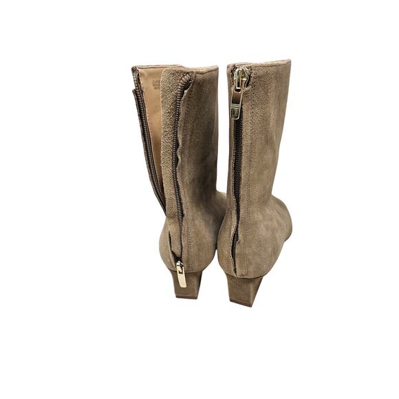 Ann Taylor 7.5 Brown Suede Ankle Boot Minimalist Boho Zip Up Low Heel Career - Picture 4 of 5